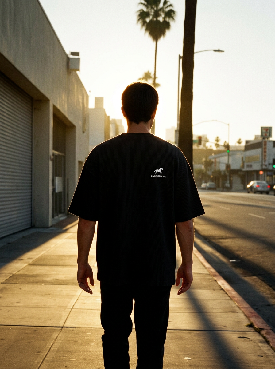 Boxy Ribbed Tee — heavyweight black knit