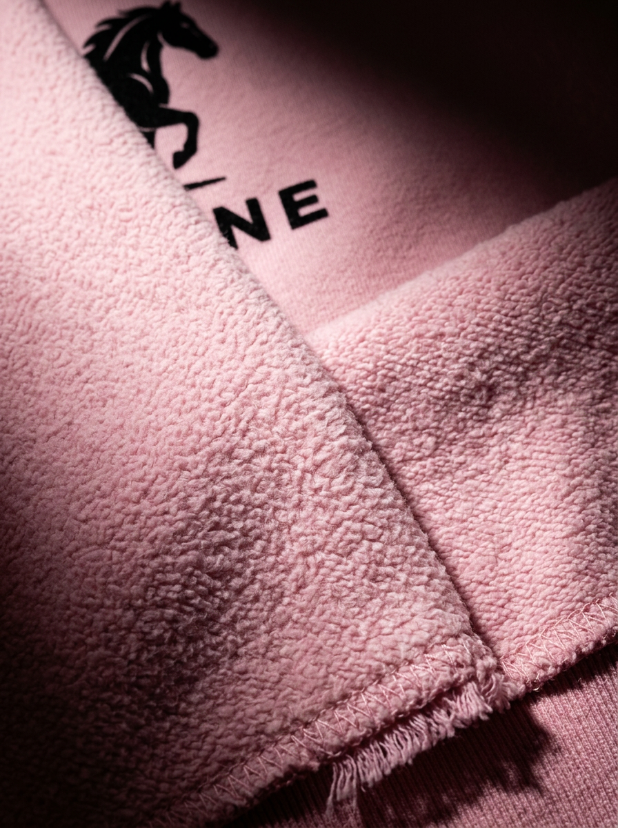Hem detail — blush brushed-back fleece